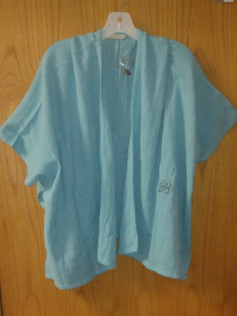 Soft Surroundings Light Blue Open-Front Kimono Cardigan (J1397)